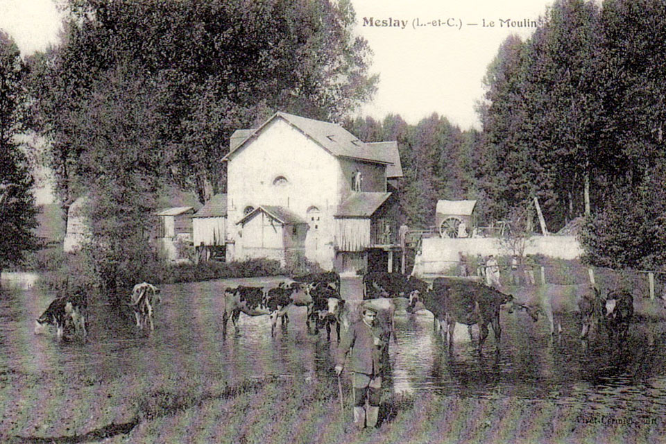 carte postale ancienne du moulin de Meslay